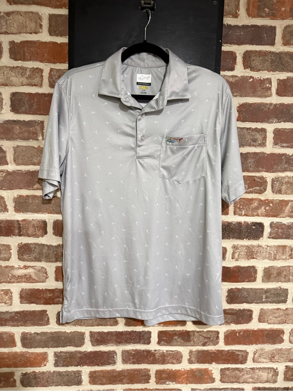 Greg Norman Collection Light Gray Polo with Micro Print and Chest Pocket